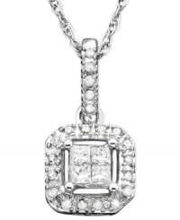 Spotlight on shine: this beautiful 14k white gold pendant features sparkling round-cut diamonds (1/4 ct. t.w.). Approximate length: 16 inches. Approximate drop: 1/2 inches. Spotlight on shine: this beautiful 14k white gold pendant features sparkling round-cut diamonds (1/4 ct. t.w.). Approximate length: 16 inches. Approximate drop: 1/2 inches.