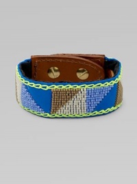 Beautiful, colorful beads on supple leather with a whip stitch border. Glass beasdLeatherLength, about 9Studded closureImported Beautiful, colorful beads on supple leather with a whip stitch border. Glass beasdLeatherLength, about 9Studded closureImported