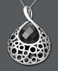 Elegant by design. This standout pendant features a circular filigree design that highlights a faceted onyx gemstone (12 mm x 14 mm). Set in sterling silver. Approximate length: 18 inches. Approximate drop: 1-1/2 inches. Elegant by design. This standout pendant features a circular filigree design that highlights a faceted onyx gemstone (12 mm x 14 mm). Set in sterling silver. Approximate length: 18 inches. Approximate drop: 1-1/2 inches.