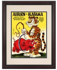 Augie failed to tame the Crimson Tide in 1959, but the game day program cover still makes fantastic artwork for die-hard Auburn football fans. A classic cherry-colored frame and double mat make this vivid reproduction ready for display. Augie failed to tame the Crimson Tide in 1959, but the game day program cover still makes fantastic artwork for die-hard Auburn football fans. A classic cherry-colored frame and double mat make this vivid reproduction ready for display.
