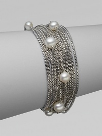 From the Pearl Collection. Multiple rows of sterling silver box chains with a random array of pearls.Pearl Sterling silver Length, about 7½ Push lock clasp closure Imported From the Pearl Collection. Multiple rows of sterling silver box chains with a random array of pearls.Pearl Sterling silver Length, about 7½ Push lock clasp closure Imported