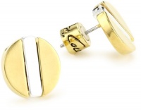 Kenneth Cole New York Modern Deco Gold and Silver Stripe Round Stud Earrings Kenneth Cole New York Modern Deco Gold and Silver Stripe Round Stud Earrings