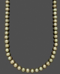 Refresh & revive your look. This stunning strand features green cultured freshwater pearls (9-1/2-10-1/2 mm) with a 14k gold clasp. Approximate length: 20 inches. Refresh & revive your look. This stunning strand features green cultured freshwater pearls (9-1/2-10-1/2 mm) with a 14k gold clasp. Approximate length: 20 inches.