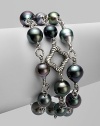 From the Midnight Pearl Collection. Blackened sterling silver cable & quatrefoil links are the prefect accent to these spectacular Tahitian pearls accented with brilliant diamonds. 11mm Tahitian pearlsDiamonds, .2 tcwBlackened sterling silverLength, about 7½Toggle closureImported 