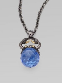 A goldplated and black rhodium plated sterling silver crab, complete with pavé black cubic zirconia, looms over a sapphire crystal, strung on a long elegant chain.Sapphire crystal Black cubic zirconia Goldplated sterling silver Black rhodium plated sterling silver Chain length, about 30 Pendant width, about 1½ Lobster clasp Imported A goldplated and black rhodium plated sterling silver crab, complete with pavé black cubic zirconia, looms over a sapphire crystal, strung on a long elegant chain.Sapphire crystal Black cubic zirconia Goldplated sterling silver Black rhodium plated sterling silver Chain length, about 30 Pendant width, about 1½ Lobster clasp Imported