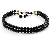 2-Strand Black Glass Bead Choker Necklace (Gold Tone) 2-Strand Black Glass Bead Choker Necklace (Gold Tone)