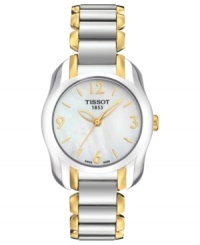 Mesmerizing mother-of-pearl and golden tones create a ladylike T-Wave collection watch from Tissot. Mesmerizing mother-of-pearl and golden tones create a ladylike T-Wave collection watch from Tissot.