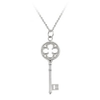 Sterling Silver and Diamond-Accent Key Pendant Necklace with Rolo Chain, 18 Sterling Silver and Diamond-Accent Key Pendant Necklace with Rolo Chain, 18