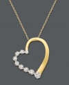 Cherish love and the journey of life. This symbolic open-cut heart pendant features an asymmetrical design decorated on one side with round-cut diamonds (1/10 ct. t.w.). Crafted in 14k gold. Approximate length: 18 inches. Approximate drop: 3/4 inch.