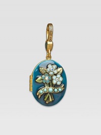 Turquoise-colored CRYSTALLIZED - Swarovski Elements sparkle on this handcrafted, hand-enameled birthstone locket that opens to hold a favorite photo. Crystal Enamel 18k goldplated brass & brass-plated pewter Month indicated on the back Length, about 1¼ Width, about 1 Spring clip clasp Made in USA