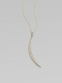 A slender slip of a crescent moon, long and lyrical, sparkles with diamonds and dangles from a gold barley chain.Diamonds, .17 tcw14k yellow gold and sterling silverChain length, about 18Pendant length, about 2Spring ring claspMade in USA A slender slip of a crescent moon, long and lyrical, sparkles with diamonds and dangles from a gold barley chain.Diamonds, .17 tcw14k yellow gold and sterling silverChain length, about 18Pendant length, about 2Spring ring claspMade in USA