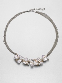 A sparkling cluster of stones which features a delicate, wrapped link chain on a multi-chain design. Glass stonesGoldtoneSilvertoneLength, about 18Lobster clasp closureImported A sparkling cluster of stones which features a delicate, wrapped link chain on a multi-chain design. Glass stonesGoldtoneSilvertoneLength, about 18Lobster clasp closureImported