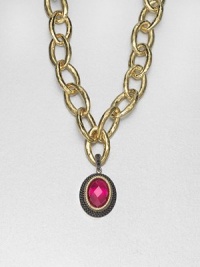 From the Laguna Collection. A pretty, faceted fuchsia quartz center set in 18k gold and sterling silver accented with three rows of rich black spinel. Fuchsia quartz18k goldSterling silverBlack spinelSize, about 1.33Black spinel accented baleImported Please note: Chain sold separately. From the Laguna Collection. A pretty, faceted fuchsia quartz center set in 18k gold and sterling silver accented with three rows of rich black spinel. Fuchsia quartz18k goldSterling silverBlack spinelSize, about 1.33Black spinel accented baleImported Please note: Chain sold separately.