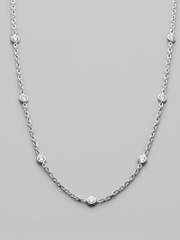 From the Diamonds by the Inch Collection. A delicate chain, sprinkled with sparkling diamonds that go on and on, in a choice of lengths, set in 18k white gold. Available in 16 with 13 diamonds (0.64 tcw), 18 with 15 diamonds (0.74 tcw). Diamonds 18k white gold Lobster clasp Made in Italy From the Diamonds by the Inch Collection. A delicate chain, sprinkled with sparkling diamonds that go on and on, in a choice of lengths, set in 18k white gold. Available in 16 with 13 diamonds (0.64 tcw), 18 with 15 diamonds (0.74 tcw). Diamonds 18k white gold Lobster clasp Made in Italy