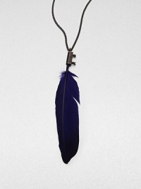 A metal encased feather on a link chain makes for a tribal chic pendant. FeatherSilverLength, about 23.6Pendant size, about 4Slip-on styleImported A metal encased feather on a link chain makes for a tribal chic pendant. FeatherSilverLength, about 23.6Pendant size, about 4Slip-on styleImported