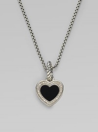 From the Cable Heart Collection. Black onyx heart with a diamond pavé border.Diamond, 0.16 tcw Black onyx Sterling silver Width, about ¾ Length, about ½ Imported Please note: Chain sold separately. 