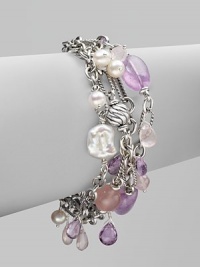 From the Bead and Chain Collection. An elegant tangle of sterling silver chains is vibrantly accented by rose quartz, lavender amethyst, and pearls.Rose quartz, lavender amethyst, and pearl Sterling silver Length, about 7 Toggle clasp Imported