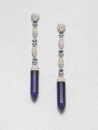 Long on Art Deco elegance, this gracious design combines pavé cubic zirconia and faceted sapphire-colored crystals for endless dazzle.Cubic zirconiaCrystalRhodium platingLength, about 2.75Post backImported Long on Art Deco elegance, this gracious design combines pavé cubic zirconia and faceted sapphire-colored crystals for endless dazzle.Cubic zirconiaCrystalRhodium platingLength, about 2.75Post backImported
