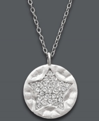 For the girl who aims for the stars. Studio Silver's sparkling pendant features a circular setting and star-shaped crystal decor. Crafted in sterling silver. Approximate length: 16 inches + 1-1/2-inch extender. Approximate drop: 3/4 inch. For the girl who aims for the stars. Studio Silver's sparkling pendant features a circular setting and star-shaped crystal decor. Crafted in sterling silver. Approximate length: 16 inches + 1-1/2-inch extender. Approximate drop: 3/4 inch.