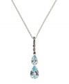 Subtle teardrops add shimmer to your neckline. Judith Jack's stunning y-shaped pendant highlights two pear-cut blue topaz (3-3/8 ct. t.w.) with sparkling marcasite at the bail (1/5 ct. t.w.). Crafted in sterling silver. Approximate length: 16 inches. Approximate drop: 1-5/8 inches.