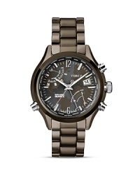 Iconic American watchmaker, Timex crafts a military-inspired statement with this handsome watch, which works features like a World Time movement, season indicator, and date window. Iconic American watchmaker, Timex crafts a military-inspired statement with this handsome watch, which works features like a World Time movement, season indicator, and date window.