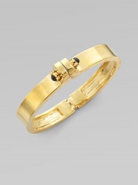 This simply chic style featuring black onyx stones set in 14k goldplating. Black onyx14k goldplated white metal alloyDiameter, about 2¼Hinged closureMade in USA This simply chic style featuring black onyx stones set in 14k goldplating. Black onyx14k goldplated white metal alloyDiameter, about 2¼Hinged closureMade in USA