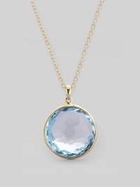 From the Lollipop Collection. A beautiful faceted blue topaz, set in 18k yellow gold, dangles from a delicate 18k gold chain. Blue topaz 18k yellow gold Chain adjusts from about 16 to 18 Pendant diameter, about ¾ Spring ring clasp Imported From the Lollipop Collection. A beautiful faceted blue topaz, set in 18k yellow gold, dangles from a delicate 18k gold chain. Blue topaz 18k yellow gold Chain adjusts from about 16 to 18 Pendant diameter, about ¾ Spring ring clasp Imported