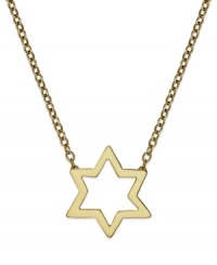 Wear your faith proudly. Studio Silver's pretty cut-out Star of David pendant is crafted in 18k gold over sterling silver with a matching chain. Approximate length: 18 inches. Approximate drop: 1/2 inch. Wear your faith proudly. Studio Silver's pretty cut-out Star of David pendant is crafted in 18k gold over sterling silver with a matching chain. Approximate length: 18 inches. Approximate drop: 1/2 inch.