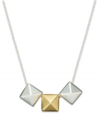 Pyramids with panache. Studio Silver's pendant is crafted in sterling silver and 18k gold over sterling silver, and features a contemporary design sure to entice. Approximate length: 18 inches. Approximate drop length: 1/4 inch. Approximate drop width (total): 3/4 inch. Pyramids with panache. Studio Silver's pendant is crafted in sterling silver and 18k gold over sterling silver, and features a contemporary design sure to entice. Approximate length: 18 inches. Approximate drop length: 1/4 inch. Approximate drop width (total): 3/4 inch.