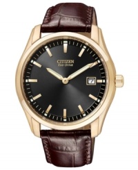 A handsome watch design makes an immediate impact in rosy hues and rich leather, by Citizen. A handsome watch design makes an immediate impact in rosy hues and rich leather, by Citizen.