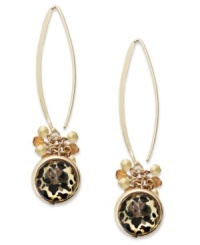 Get lovely in leopard. These eye-catching gold-tone earrings from Style&co. feature a topaz plastic bead center and fun charm accents. Approximate drop: 3 inches. Get lovely in leopard. These eye-catching gold-tone earrings from Style&co. feature a topaz plastic bead center and fun charm accents. Approximate drop: 3 inches.