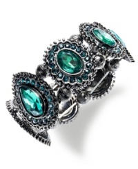 A vintage-inspired bracelet made for the modern fashionisita, by Style&co. An intricate setting flaunts green glass and plastic stones. Crafted in hematite tone mixed metal. Approximate length: 7-1/2 inches. Stretches to fit wrist. A vintage-inspired bracelet made for the modern fashionisita, by Style&co. An intricate setting flaunts green glass and plastic stones. Crafted in hematite tone mixed metal. Approximate length: 7-1/2 inches. Stretches to fit wrist.