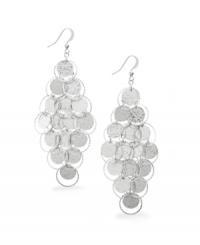 Frame your face with shimmering diamond-shaped drops. Style&co. combines unique elements with a cascading circular design accented by a sandblast and paillette finish. Crafted in silver tone mixed metal. Approximate drop: 4 inches. Frame your face with shimmering diamond-shaped drops. Style&co. combines unique elements with a cascading circular design accented by a sandblast and paillette finish. Crafted in silver tone mixed metal. Approximate drop: 4 inches.
