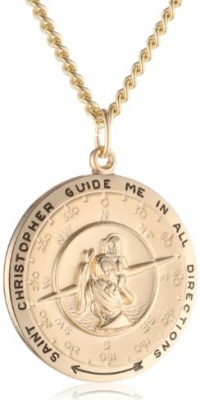 Men's 14k Gold Filled Round Saint Christopher Pendant Necklace with Compass Design, 24 Men's 14k Gold Filled Round Saint Christopher Pendant Necklace with Compass Design, 24