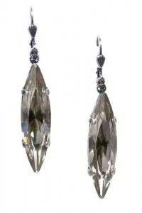 Catherine Popesco Sterling Silver Plated Faceted Marquise Shade Swarovski Crystal Dangle Earrings