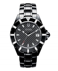 Push boundaries with this intricately-detailed Bulova Accutron watch from the Mirador collection. Black ceramic and stainless steel bracelet and round case with rotating bezel and curved sapphire crystal. Black carbon fiber dial features silver tone stick indices, minute track, date window at three o'clock, three hands and logo. Swiss quartz movement. Water resistant to 50 meters. Five-year limited warranty. Push boundaries with this intricately-detailed Bulova Accutron watch from the Mirador collection. Black ceramic and stainless steel bracelet and round case with rotating bezel and curved sapphire crystal. Black carbon fiber dial features silver tone stick indices, minute track, date window at three o'clock, three hands and logo. Swiss quartz movement. Water resistant to 50 meters. Five-year limited warranty.