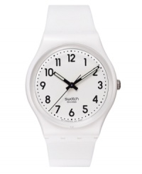 With the look of freshly fallen snow, this pure white Swatch watch from the Just White collection lends a spotless look. With the look of freshly fallen snow, this pure white Swatch watch from the Just White collection lends a spotless look.