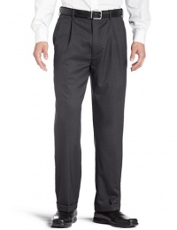 Louis Raphael LUXE Men's 100% Worsted Wool Micro Tic Pleated Hidden Extension Dress Pant,Charcoal,36x34