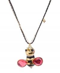 Turn a simple ensemble into something buzzworthy. Betsey Johnson's adorable bumblebee pendant features a chic striped design with sparkling crystal wings and glass pearl accents. Crafted in gold-plated mixed metal. Approximate length: 16 inches + 3-inch extender. Approximate drop: 2 inches. Turn a simple ensemble into something buzzworthy. Betsey Johnson's adorable bumblebee pendant features a chic striped design with sparkling crystal wings and glass pearl accents. Crafted in gold-plated mixed metal. Approximate length: 16 inches + 3-inch extender. Approximate drop: 2 inches.