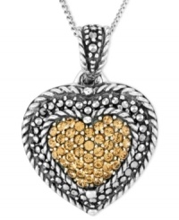 The look of love. Genevieve & Grace's heart shaped pendant is crafted from sterling silver with marcasite and round-cut champagne crystals (1 mm) providing a stylish touch. Approximate length: 18 inches. Approximate drop length: 1-1/4 inches. Approximate drop width: 7/8 inch.