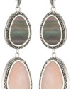 Judith Jack Kauai Sterling Silver, Marcasite and Mother of Pearl Double Drop Earrings