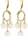 Majorica 7/8mm White 3 Pearls Circle Vermeil Drop Earrings