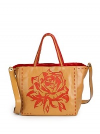 THE LOOKTwo-tone braided leather shoulder strapsRemovable flat leather crossbody strapLaser cut leather rose and geometric border designMagnetic top closureRemovable center zip compartment with front logo detailOne inside open pocketTwo inside zip pockets with logo pullTHE MEASUREMENTCrossbody strap, 21 dropShoulder straps, 6½ dropTote, 11½W X 9½H X 7DZip compartment THE LOOKTwo-tone braided leather shoulder strapsRemovable flat leather crossbody strapLaser cut leather rose and geometric border designMagnetic top closureRemovable center zip compartment with front logo detailOne inside open pocketTwo inside zip pockets with logo pullTHE MEASUREMENTCrossbody strap, 21 dropShoulder straps, 6½ dropTote, 11½W X 9½H X 7DZip compartment