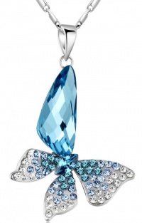 ARCO IRIS Stylized Aquamarine Butterfly Wing Drop Swarovski Elements Crystal Pendant Necklace W 18k White Gold Plated Chain (Blue and Green) ARCO IRIS Stylized Aquamarine Butterfly Wing Drop Swarovski Elements Crystal Pendant Necklace W 18k White Gold Plated Chain (Blue and Green)