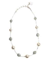 Add a chic appearance to your wardrobe with AK Anne Klein's shimmering strand necklace. Embellished with imitation glass pearls and sparkling crystal pave balls, it's crafted in imitation rhodium plated mixed metal. Approximate length: 16 inches + 3-inch extender. Add a chic appearance to your wardrobe with AK Anne Klein's shimmering strand necklace. Embellished with imitation glass pearls and sparkling crystal pave balls, it's crafted in imitation rhodium plated mixed metal. Approximate length: 16 inches + 3-inch extender.