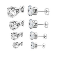 4 Pairs (3,4,5,6mm) Round Cz .925 Sterling Silver Stud Earrings 4 Pairs (3,4,5,6mm) Round Cz .925 Sterling Silver Stud Earrings