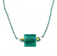 Necklace - N143 - Square Murano Style Glass ~ Teal (Green / Blue) Necklace - N143 - Square Murano Style Glass ~ Teal (Green / Blue)