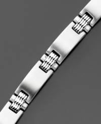 Stainless steel bracelet with ribbed detailing radiates a modern edge, perfect for every day. Length measures 8 inches. Stainless steel bracelet with ribbed detailing radiates a modern edge, perfect for every day. Length measures 8 inches.