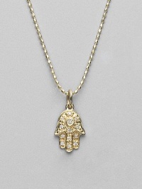 The open hand, a traditional symbol of protection, set with pavé diamonds and a diamond center on a 14k yellow gold ball chain. Diamonds, 0.05 tcw 14k yellow gold Chain length, about 16 Pendant, about ½L x ¼W Lobster clasp Imported The open hand, a traditional symbol of protection, set with pavé diamonds and a diamond center on a 14k yellow gold ball chain. Diamonds, 0.05 tcw 14k yellow gold Chain length, about 16 Pendant, about ½L x ¼W Lobster clasp Imported