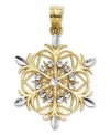 As unique as you are. This stunning diamond-cut snowflake is crafted in 14k white gold and sterling silver. Approximate length: 1 inch. Approximate width: 7/10 inch.